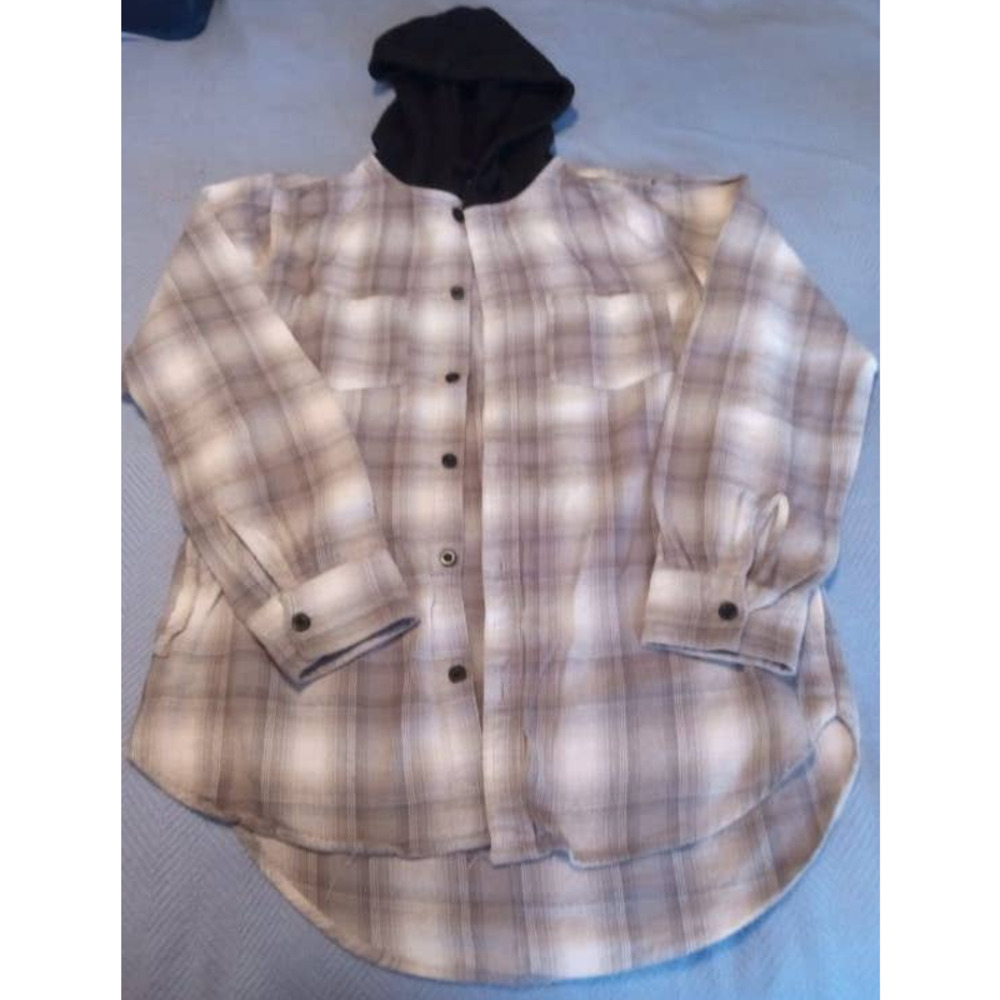 Pacsun Button-Up Shirt Mens Size Small Plaid Hooded Long Sleeve Curved Hem (KK)